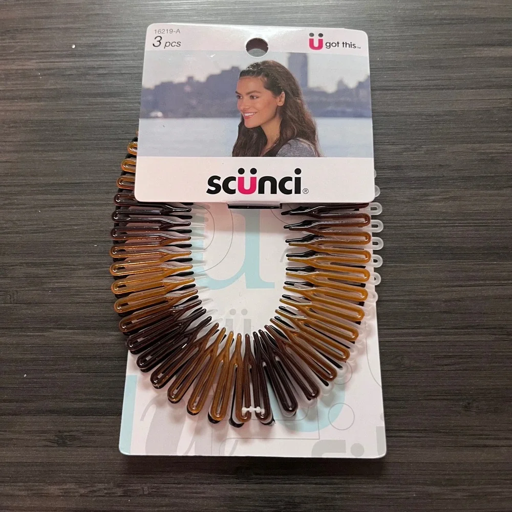 Scunci Fashion Stretch‎ Comb Headbands 3 Count Black Brown Clear 16219-A NEW